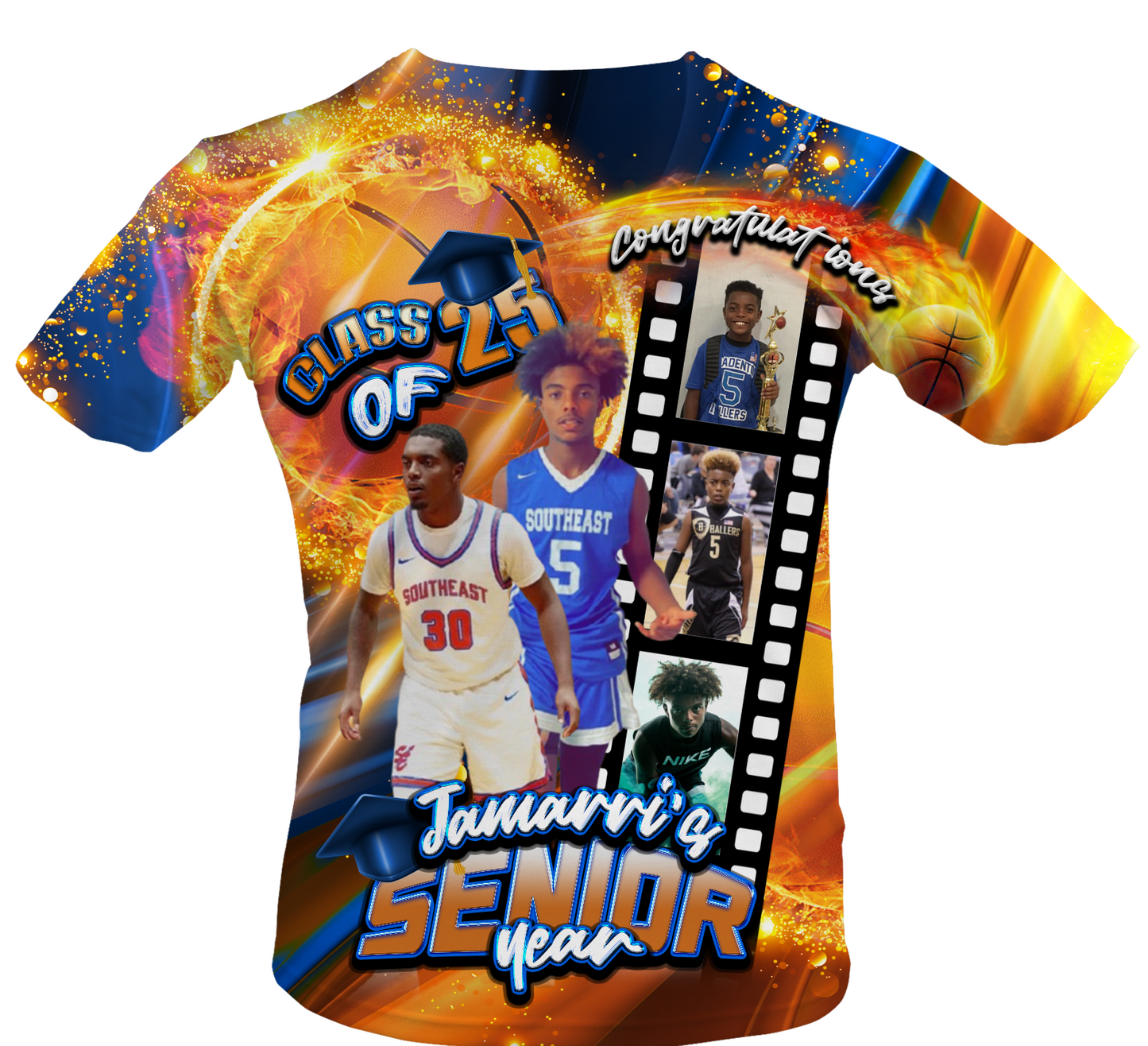 Custom Senior Graduation Basketball T-Shirt – Class of 2025 | Full-Print Personalized Tee