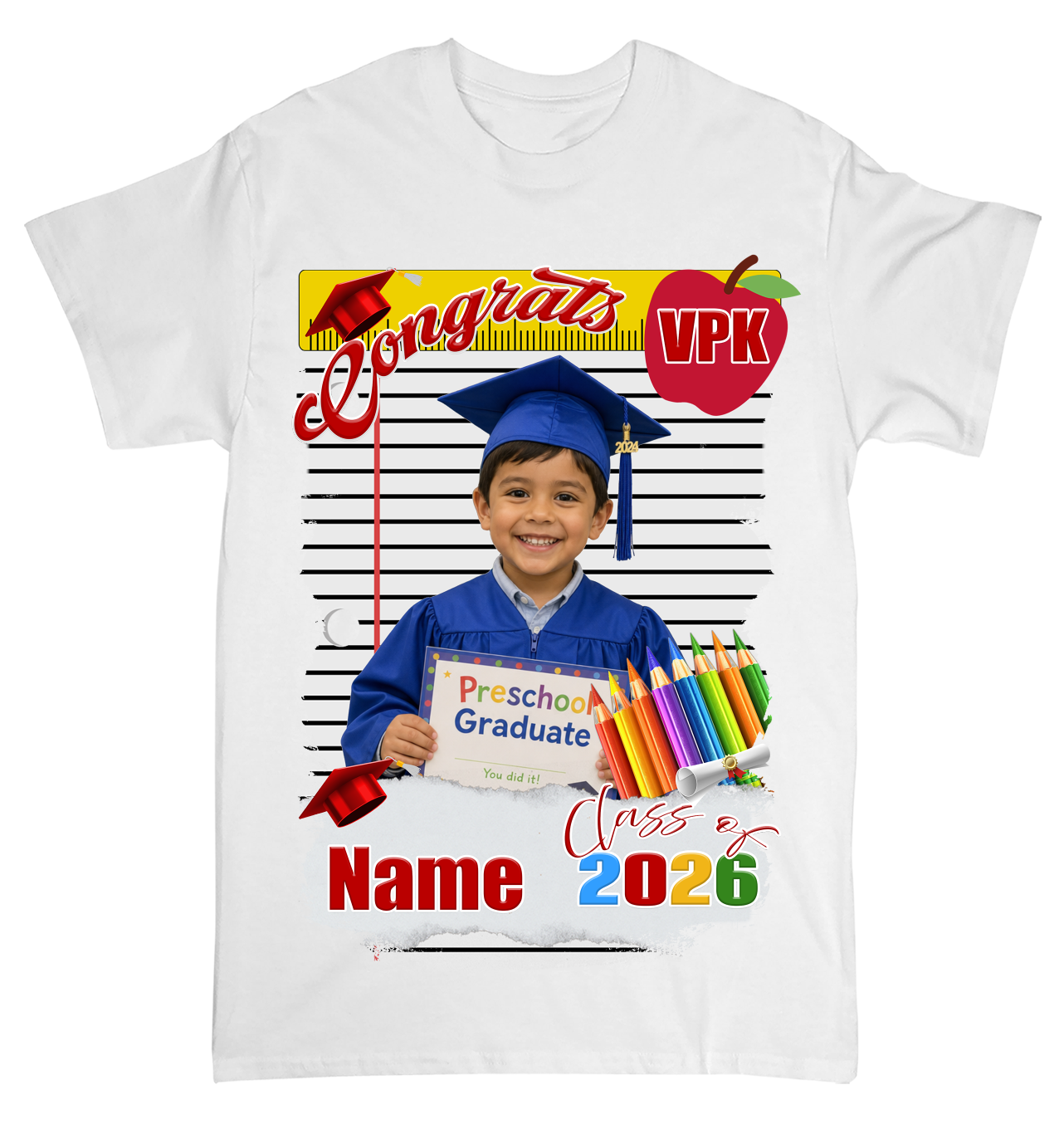 Custom VPK Graduation Shirt 2026 – Preschool Graduate Photo Tee – Personalized Kids Graduation Shirt – Class of 2026